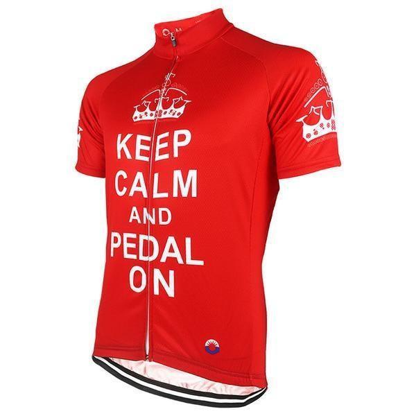 Keep Calm & Pedal On Club Jersey (Red) - Polyester, Breathable, Dries Quickly